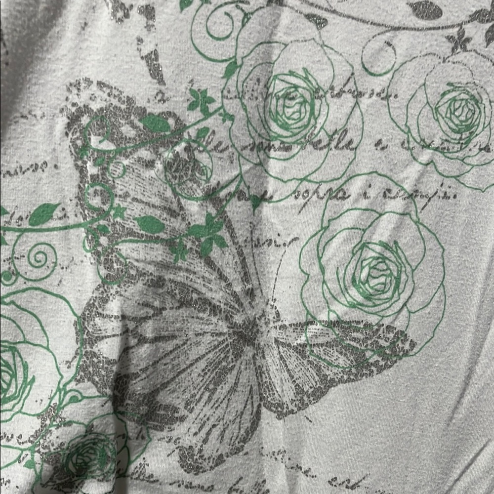 Women's 3/4 Sleeve Shirt Butterflies Floral White Green Graphic Relaxed Blouse